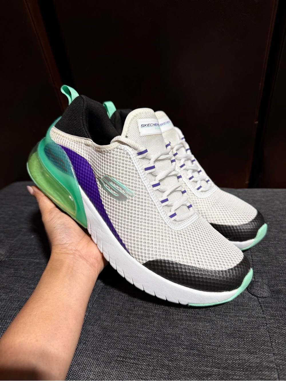 Skechers Skech-Air Stratus White Purple Green Running Shoes Women's Size 9.5